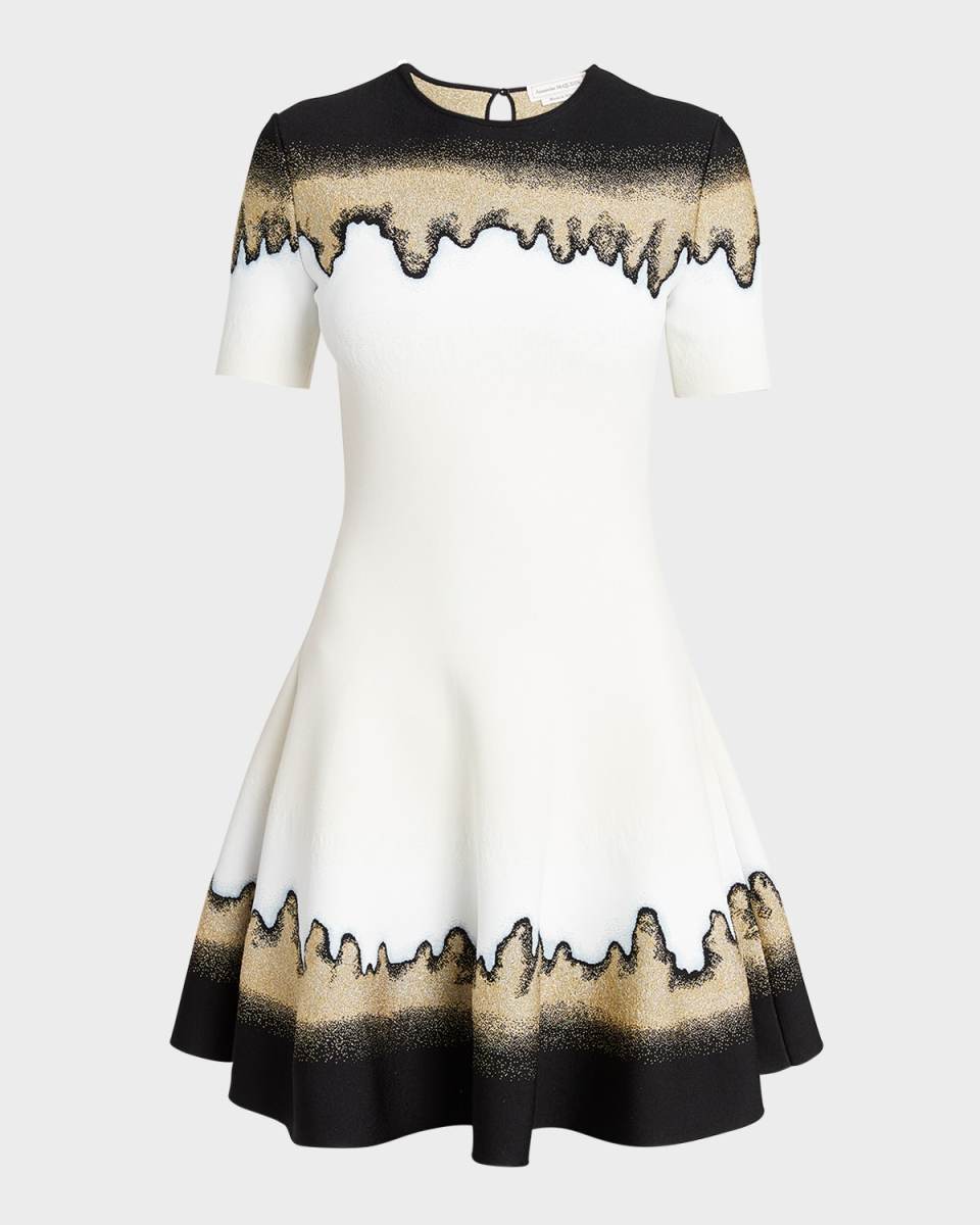 Metallic Jacquard Short-Sleeve Mini Dress